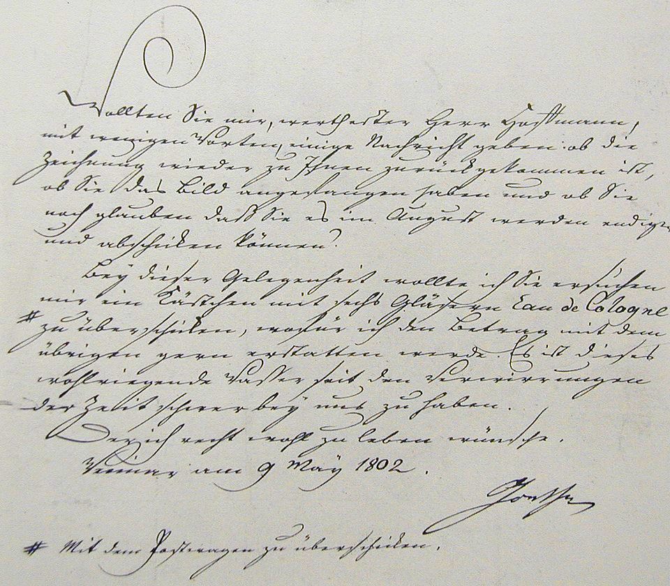 Brief von Johann Wolfgang von Goethe aus dem Jahr 1802 in deutscher Kurrentschrift
